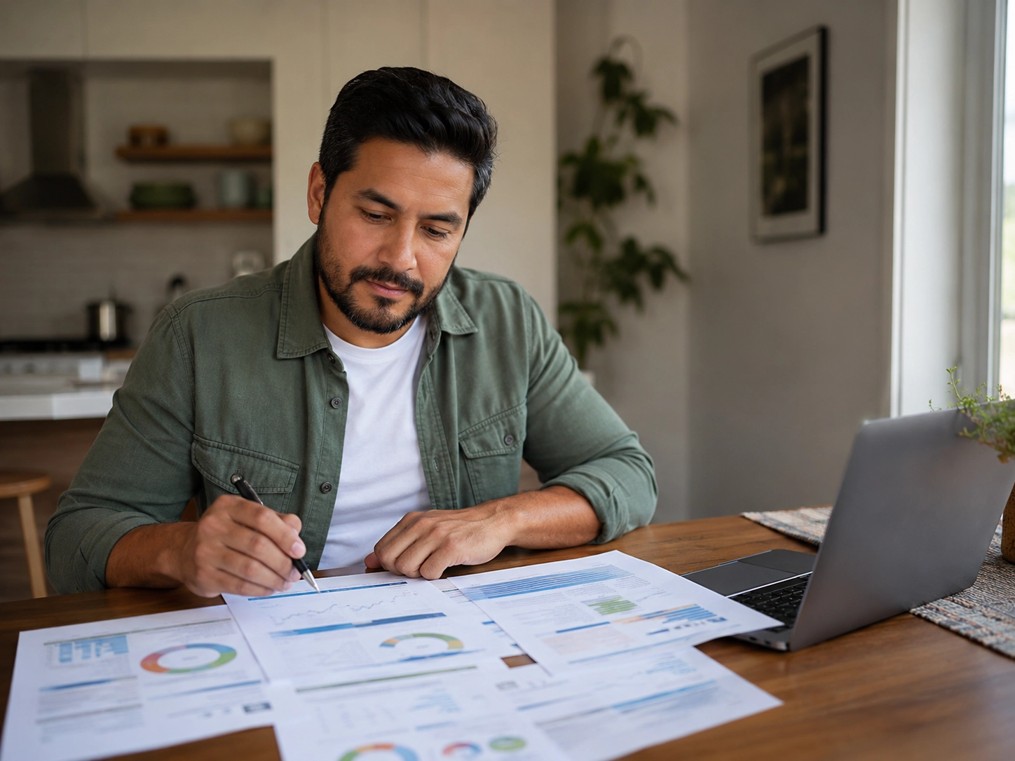 Person reviewing credit report documents at home, representing Mesa Group's credit repair strategies
