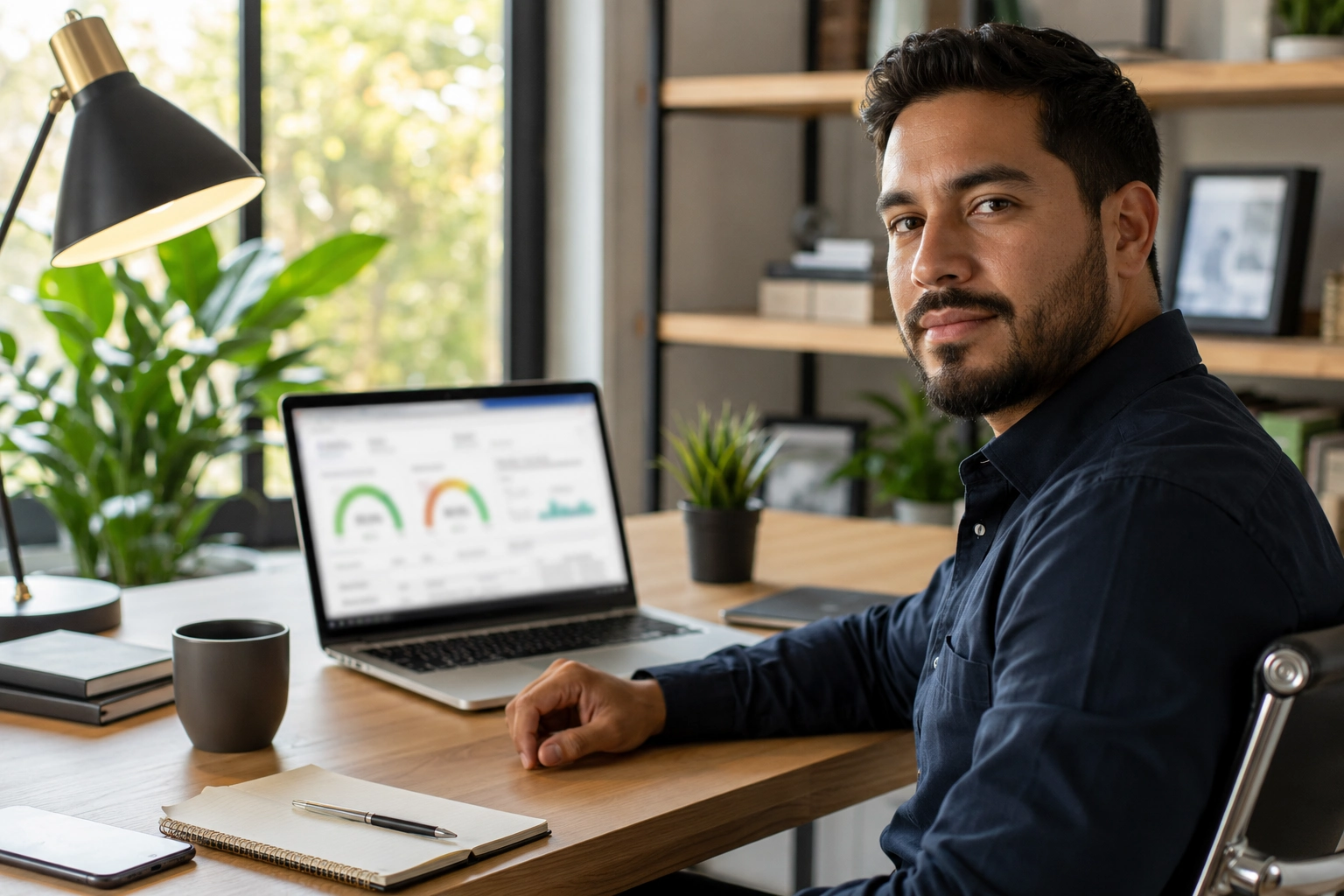 Entrepreneur using the Business Credit Finance Suite software dashboard to track Fundability Score and vendor matches