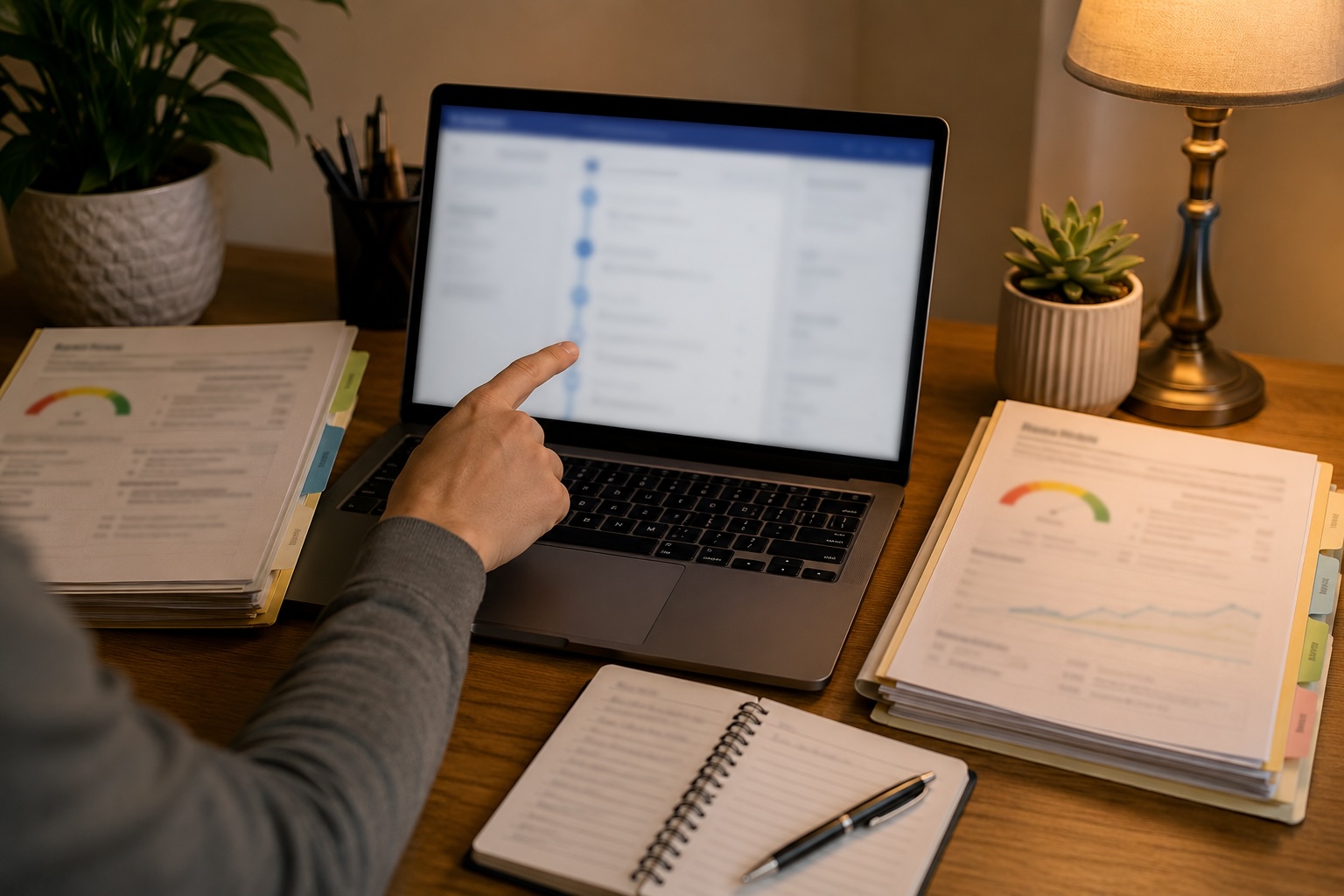 Round 1 and Round 2 credit report papers beside a laptop — dispute strategy updated each round