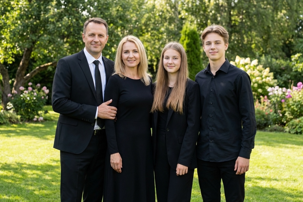 Family dressed in formal black clothing — representing the real moment life insurance is meant to protect against