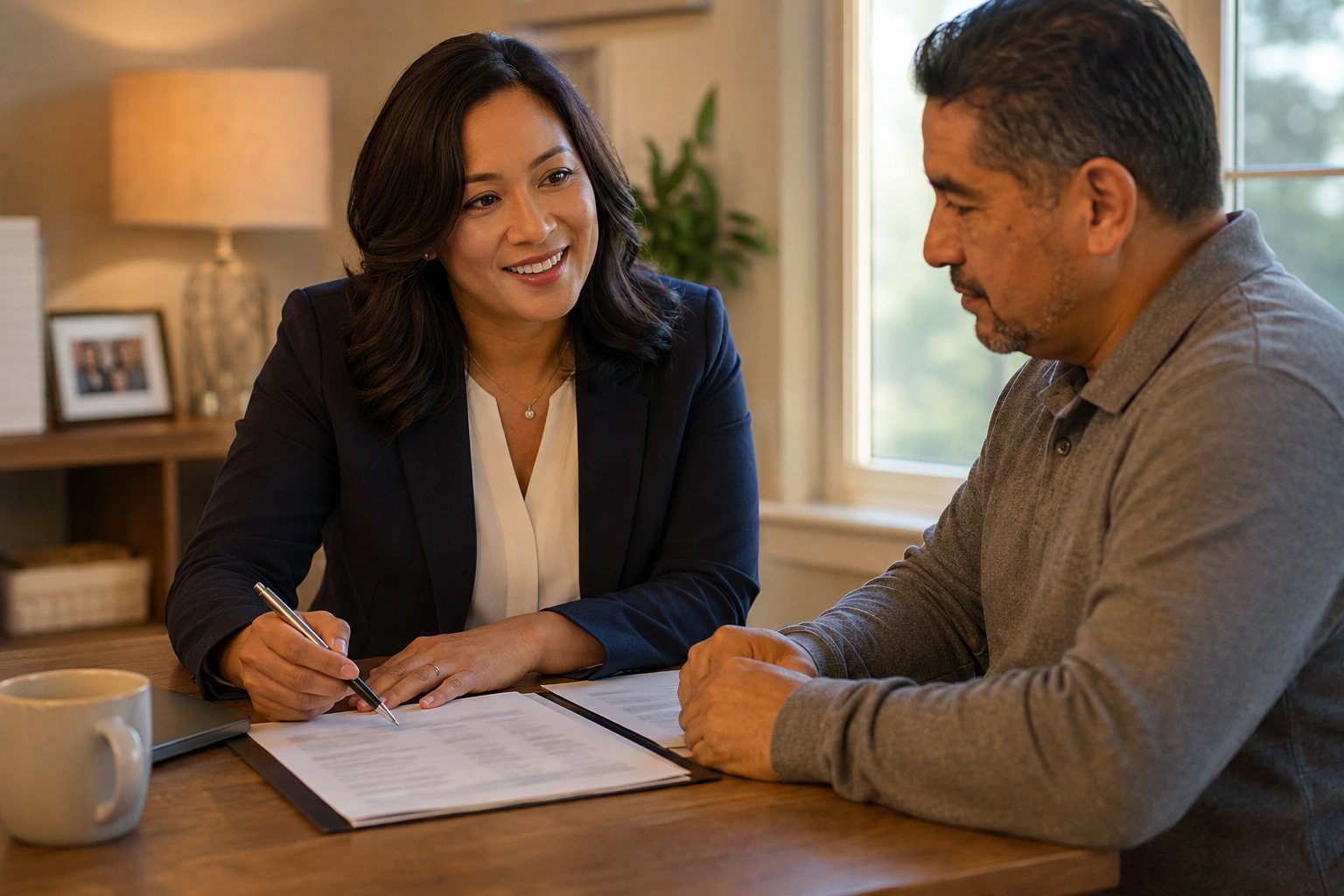 Beneficiary reviewing life insurance paperwork with an advisor — tax-free benefits and direct payout
