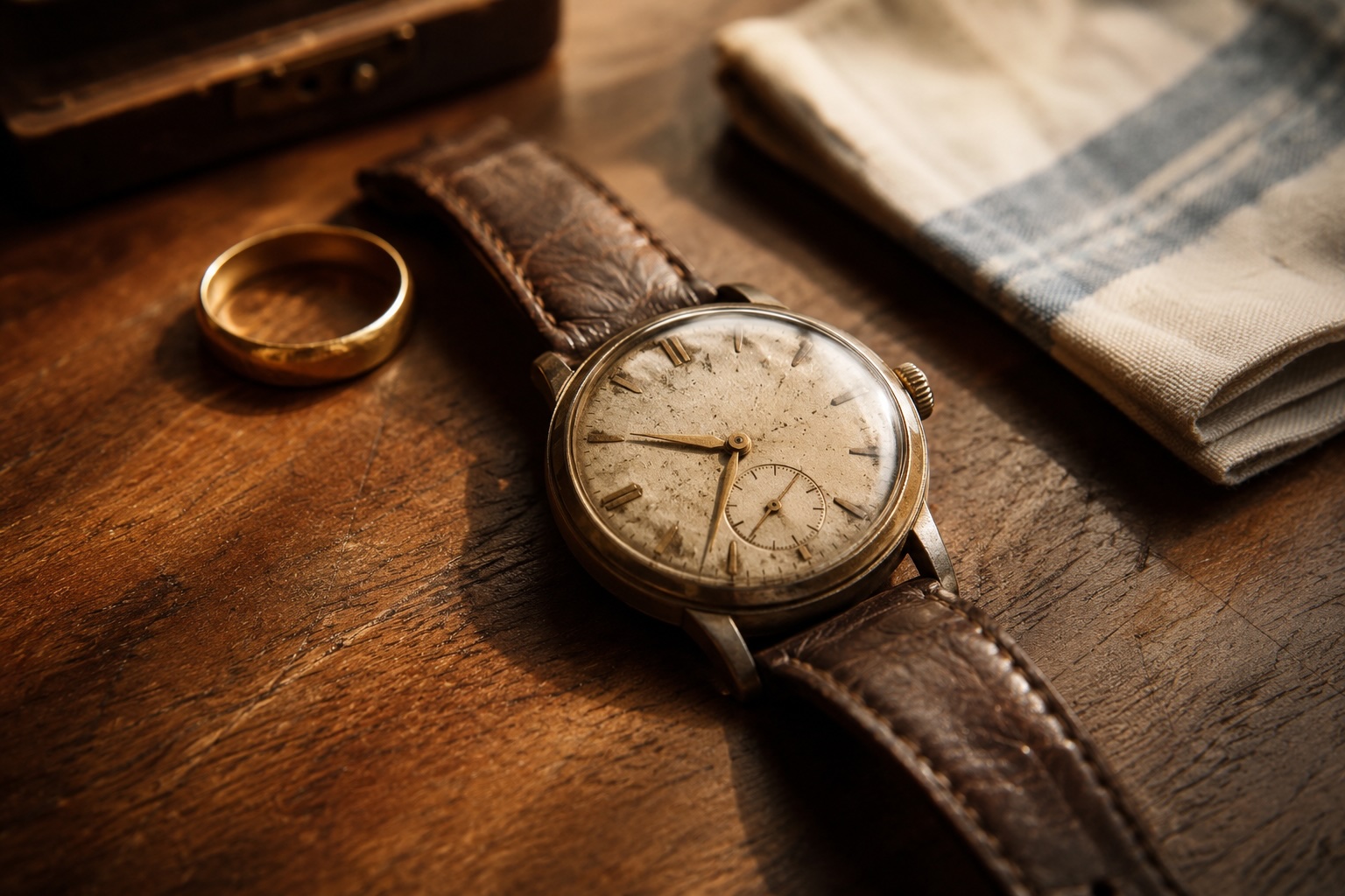 Grandfather's watch on a wooden surface — a family heirloom representing legacy and final expense planning