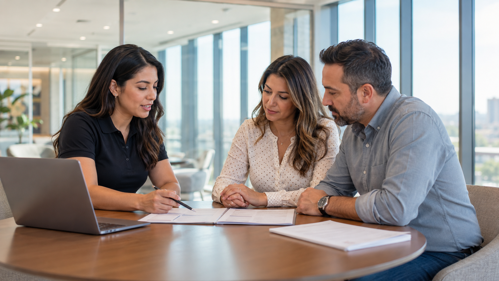 Mesa Group advisor reviewing life insurance documents with a married couple