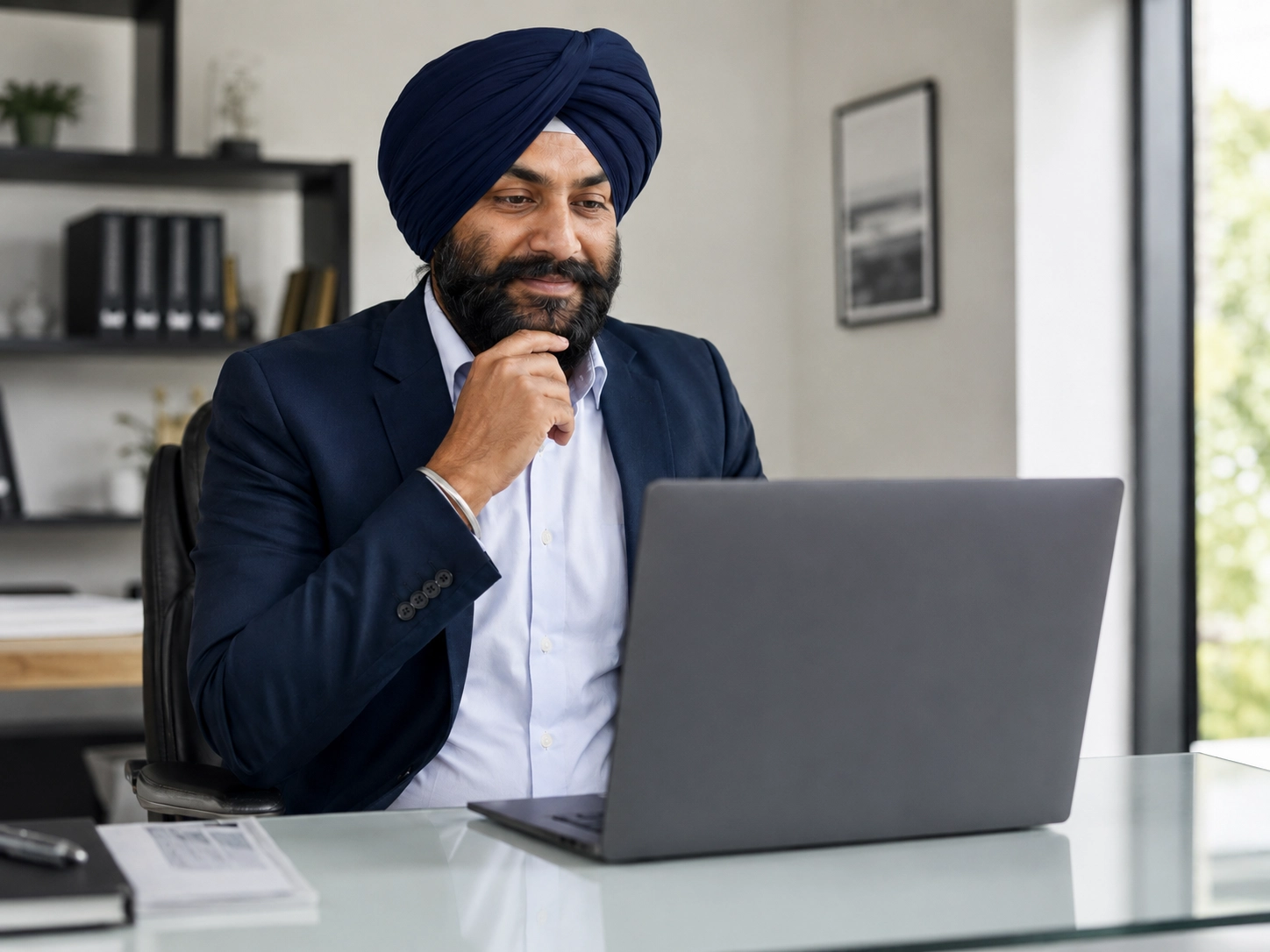 Financial advisor reviewing a business profile to assess funding eligibility